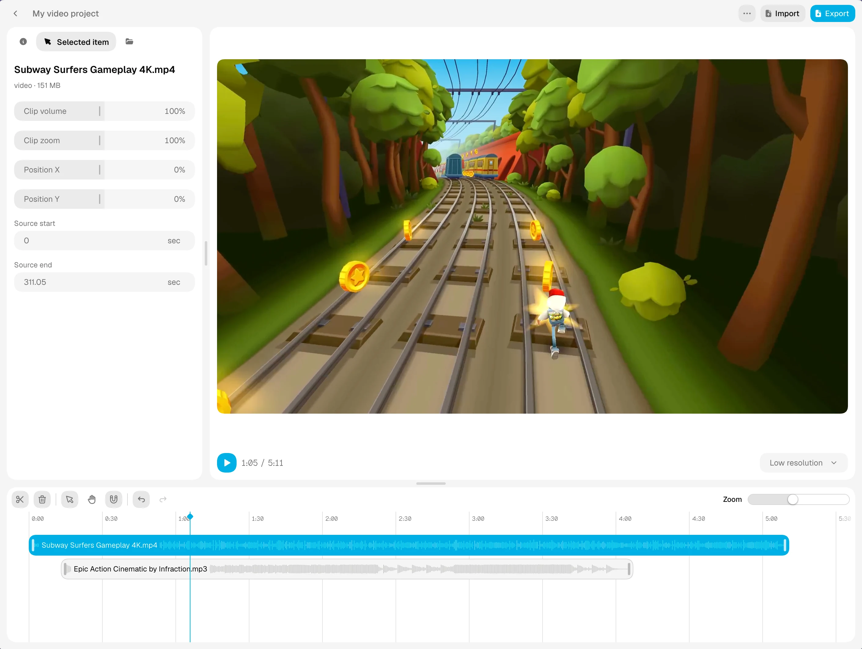 Local Video Editor timeline and preview in light mode